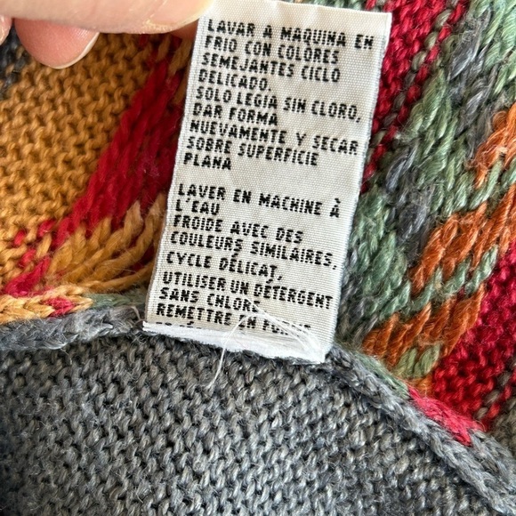 OAKBROOK Vintage 90s Aztec Geometric Ramie Knit Long Cardigan Womens L Cosby - Picture 11 of 12